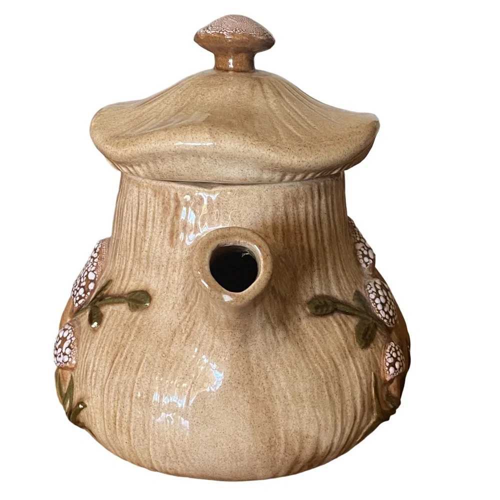 Arnel’s Beige Ceramic Mushroom Teapot Pitcher Set‎ 70s Cottagecore 2pc